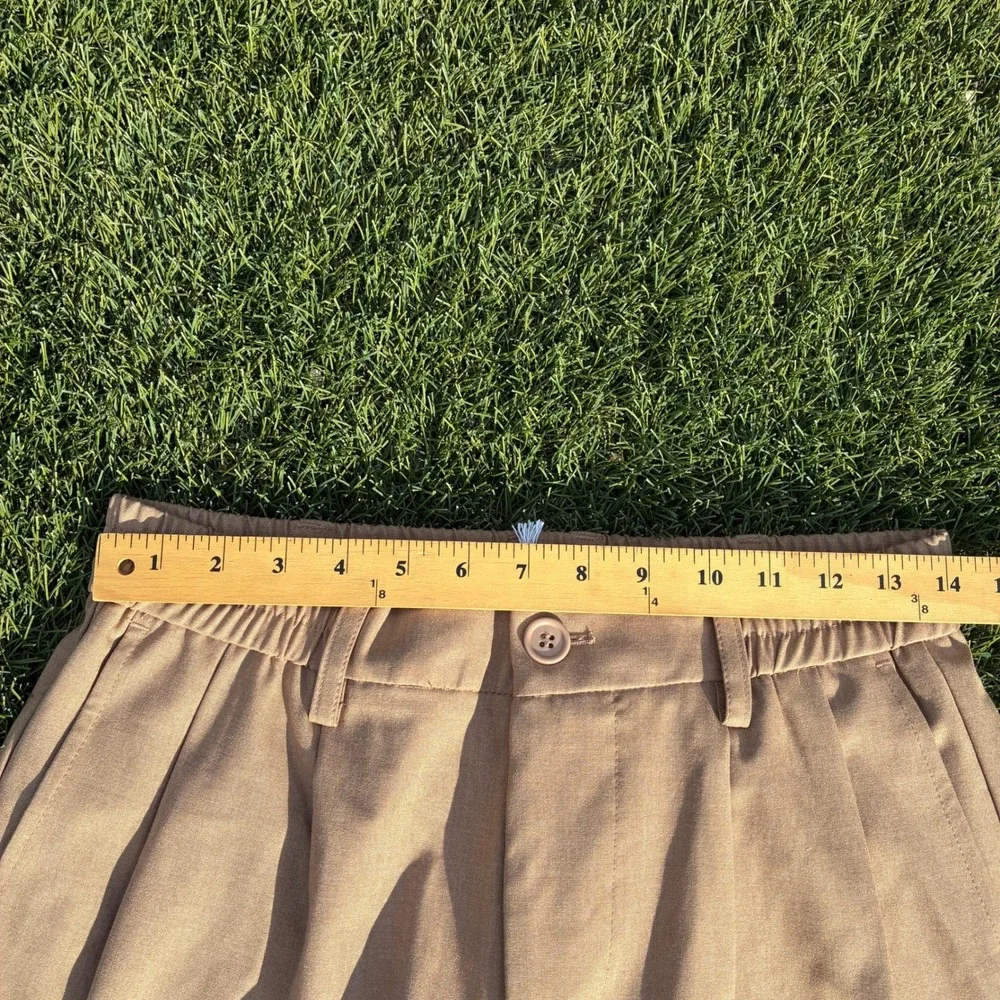 MNML Mens Small Tan Pleated Trousers Elastic Waist Khaki Straight Leg Relaxed